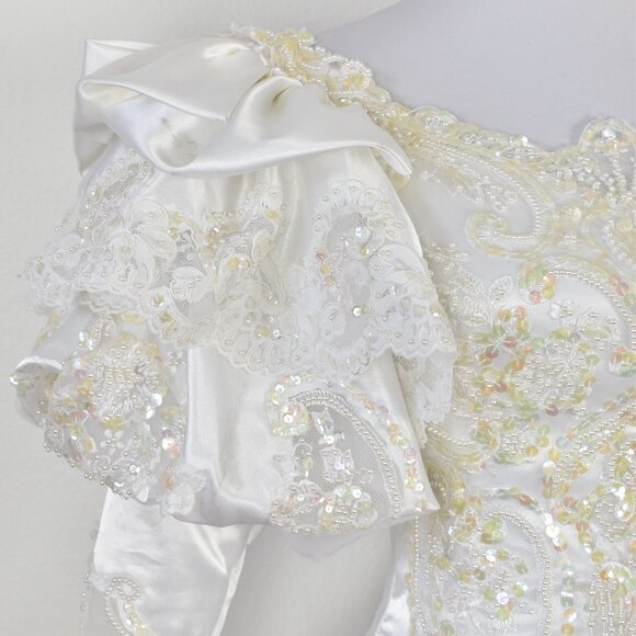 Vintage 80s 90s Wedding Gown Dress Royal Train - 0/2 - Picture 7 of 17